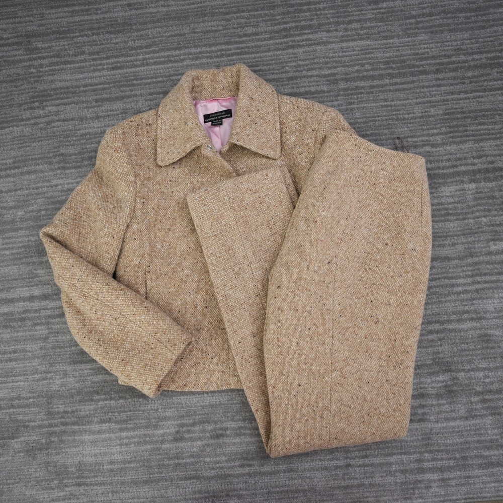 Strenesse Gabriele Strehle Tan Tweed Skirt Suit Set Made in Germany Wool Size 4